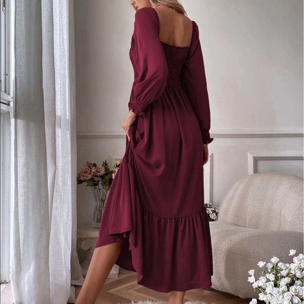 Boho brown shirted ruffle hem flounce sleeve maxi dress - Picture 11 of 14